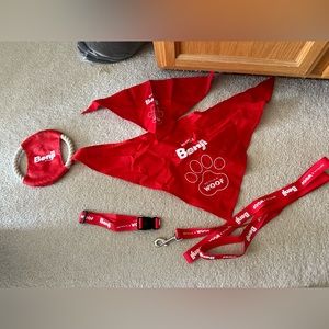netflix benji dog neck ties, leash and collar, frisbee